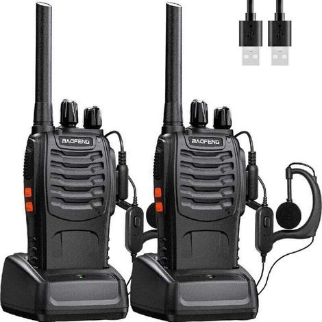 Baofeng Talkie Walkie Longue portée Rechargeable Professionn16 Canaux PMR Talkies-Walkies Radio,avec oreillette, USB Chargeur, Batterie(1 Paire) (1/4)