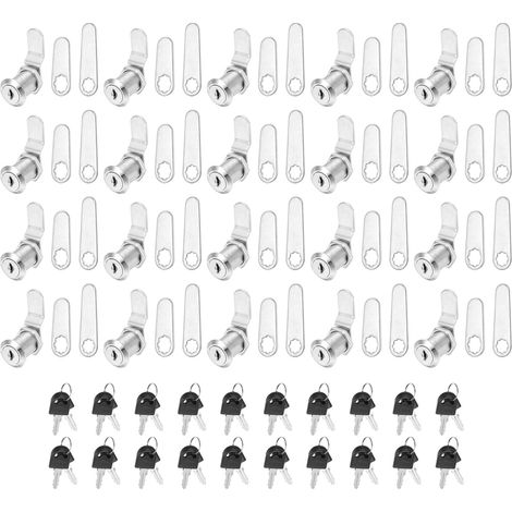 Lot de 20 serrures de meuble à came de 1/8 pouce à clé identique, cylindre de serrure de remplacement pour boîte à outils, pour tiroir de VR, boîte aux lettres, couleur argent (1/5)