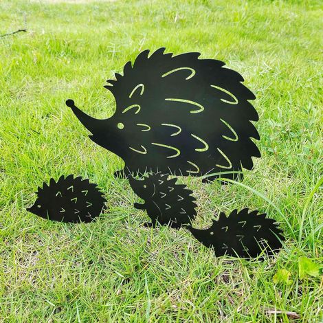 4er-Set igelförmige Gartenstecker aus Metall – Tierförmige Gartendekoration – Dekorative Accessoires für Garten und Rasen – Dekorative Stecker – Schwarzer Igel
