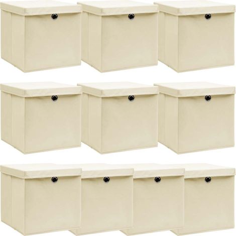 Boîtes de rangement à couvercles 10 pcs Crème 32x32x32 cm Tissu