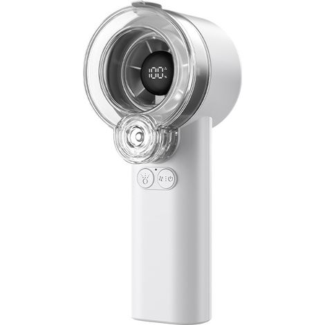 Portable misting fan with 13,000 rpm turbine motor and magnetically removable water tank, white. (1/5)