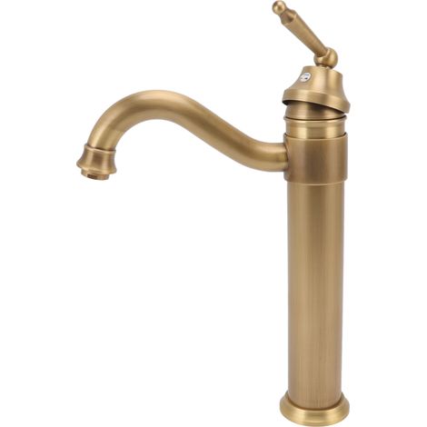 Robinet mitigeur haut en cuivre style industriel rétro, à poignée unique, pour lavabo sur plan de travail, salle de bain ou hôtel. (1/5)