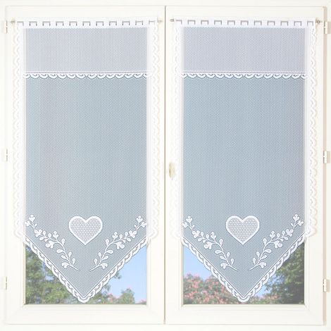 Homemaison – Paire de voilages cœur en pointe 60x160 cm – 100% polyester – Finition passe tringle – Tamisants pour lumière douce (1/2)