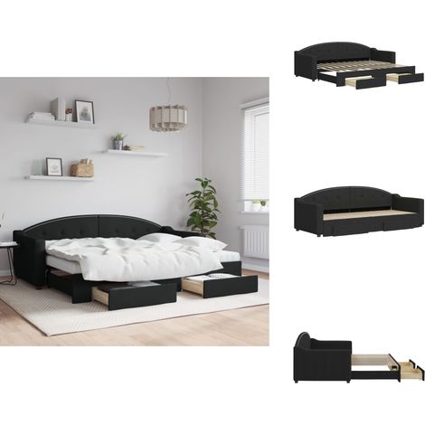 The Living Store Lit de jour avec gigogne et tiroirs sans matelas noir 80x200 cm - Lit gigogne (1/5)