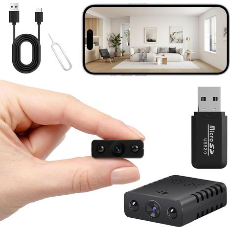 Mini caméra, caméra de sécurité WiFi HD 1080p, caméra de surveillance cachée, surveillance sans fil Plug and Play, vision nocturne, surveillance à distance pour une sécurité renforcée grâce à l'applic