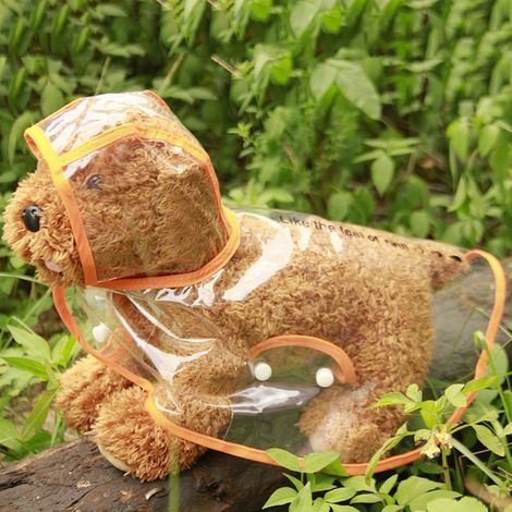 Imperméable transparent en PU avec bordure orange pour animaux de compagnie, à capuche, pour chiens et chats (1/5)