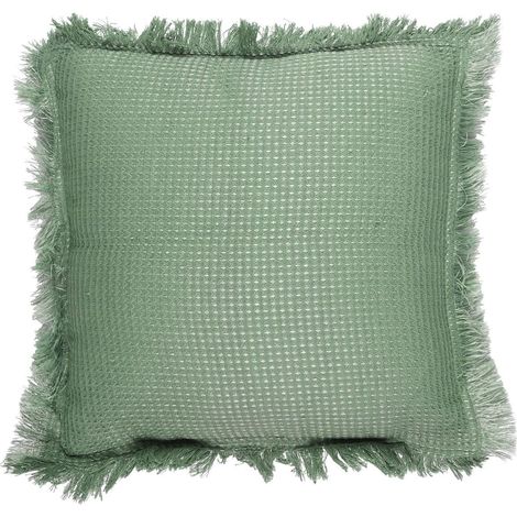 Coussin 40x40 cm déhoussable en coton style gaufré coloris vert sauge