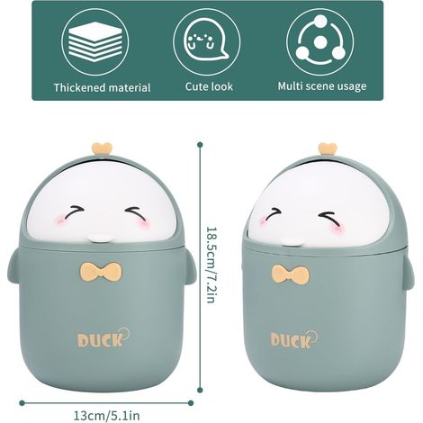 Mini poubelle JeiibrZui avec couvercle à pression - 2,3 litres - Poubelle de table compacte pour salle de bain, chambre, bureau - Blanc crème - Gestion hygiénique des déchets (1/5)