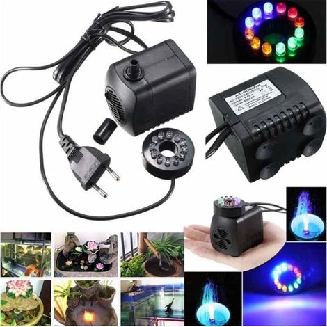 220V240V Pompes Submersibles, 15W Jardin Pompes avec Lumière LED, Pompe à Eau pour Aquarium / Poisson / Etang / Fontaine