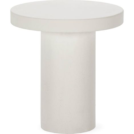 Table d'appoint blanche en ciment effet pierre moderne et épurée - blanc pierre minéral mat
