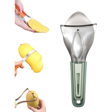 3-in-1 Mangoschneider, Mangoschäler, Trennwerkzeug mit Edelstahlklinge, Mangoschäler, Mangofruchtfleischtrenner