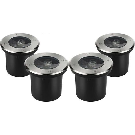 Set mit 4 runden 3W LED-Einbaustrahlern für den Außenbereich, weißes Tageslicht, Garten- und Einfahrtbeleuchtung.