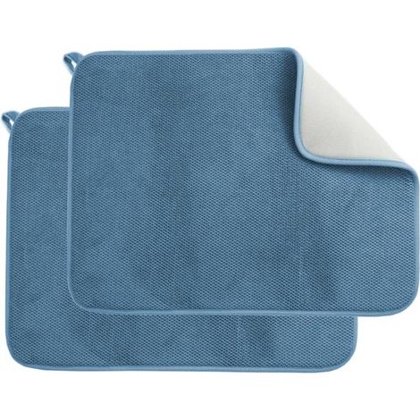 Lot de 2 tapis d'égouttage pour couverts - 40 x 30 cm - Tapis à couverts - Bleu - Microfibre - Tapis d'égouttage de cuisine - Tapis de bar (1/5)