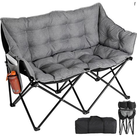 Silla de camping acolchada, plegable, color gris, 1 unidad. (1/2)