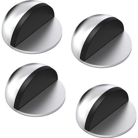Fermaporta, set da 4, fermaporta e paracolpi in acciaio inox con cuscinetti in gomma, fermaporta autoadesivi per tutti i pavimenti duri – argento (1/4)