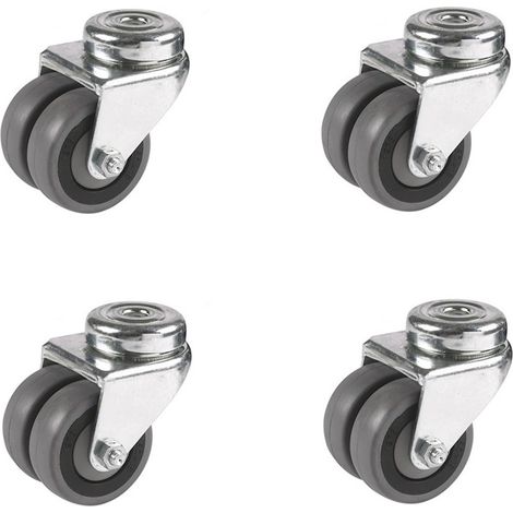 Lot de 4 roulettes OEIL JUMELÉE pivotantes caoutchouc GRIS 50 mm - 180 Kg