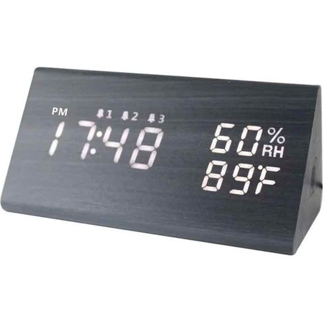 Réveil Led - Affichage Température Et Humidité - 3 Alarmes Réglables - Port Usb De Chargement - Alimentation Secteur 110-240 V - 1 Pièce (1/5)