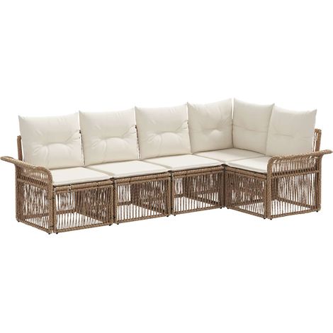 Gartensofa-set 5 pcs Beige Poly-Rattan vidaXL