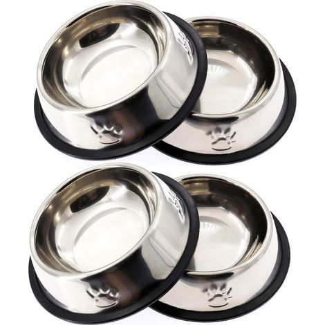 Bol de chat en acier inoxydable, ensemble de 4 pièces bol d'alimentation antidérapant pour animaux de compagnie avec base en caoutchouc (1/5)