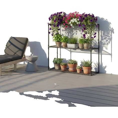 Soporte para plantas, diseño de 3 niveles, construcción metálica, verde militar. (1/2)