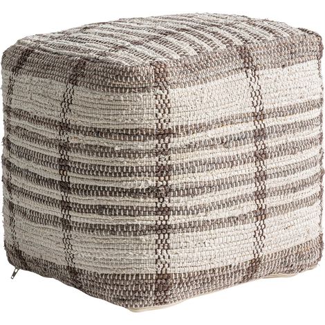 Pouf carré en coton beige - beige et marron (1/4)