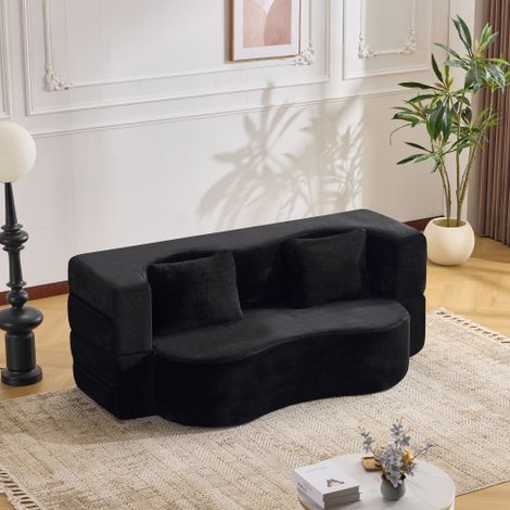 Grand canapé-lit futon compact et pliable, sans montage, idéal pour le salon, la chambre d'amis, la chambre à coucher et autres pièces, noir.