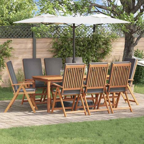 Garden Chair 8 pcs Brown and Grey Solid Teak Wood vidaXL (1/5)