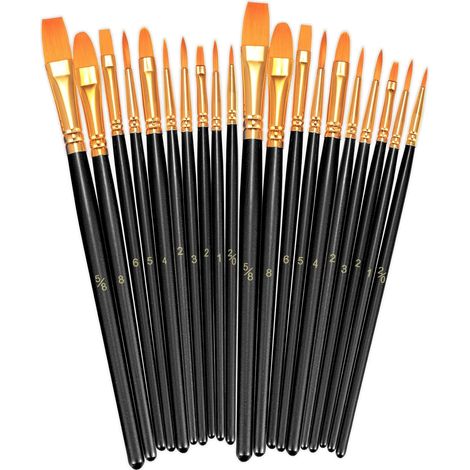 Paint Brushes Set, 2 Pack 20 Pcs Round Pointed Tip Nylon Hair Artist Acrylic Paint Brushes for Acrylic Oil Watercolor, Face Nail Art, Miniature Detailing & Rock Painting, Black (1/5)
