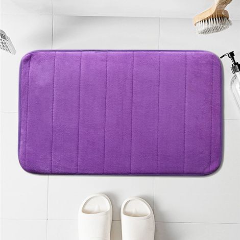Tapis de sol uni en velours corail à pois pour la cuisine, la salle de bain et les toilettes, tapis absorbant pour les pieds, violet, 40 x 60 cm. (1/5)