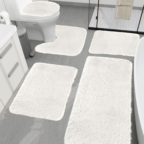 Tapis De Bain - 5 Pièces - Velours Épais Avec Mousse Mémoire - Absorption Rapide De L Eau - Dos Anti-Dérapant En Latex - Lavable En Machine - Dimensions Variées - Bleu (1/5)