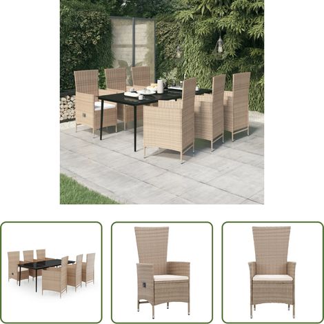 vidaXL Terrassenmöbel - 7-tlg. Garten-Essgruppe mit Auflagen Beige (1/5)