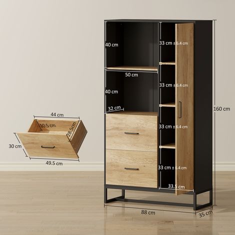 Meuble de cuisine multifonction avec 2 tiroirs, 1 plaque de cuisson, 2 niches et passe-câbles (1/5)