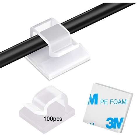 100 PCS Clips Câbles, accroche cable, clips cable, Attache Cable adhesif Rangement de Accroche Cable Fixation Auto Collant, cavalier cable electrique, pour la gestion des câbles, Transparent (1/5)