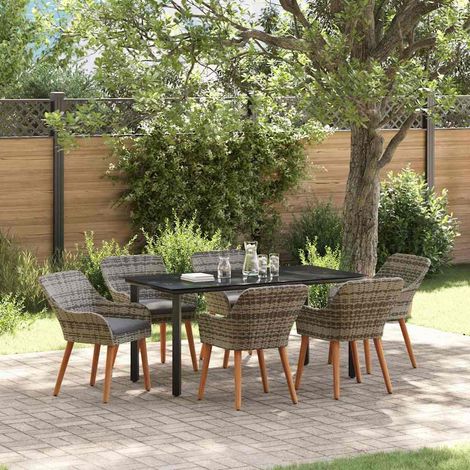 Garten Essgruppe mit Kissen 7 pcs Grau Poly-Rattan vidaXL