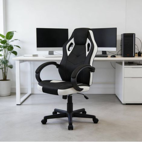 MEUBLIV Silla de oficina gaming negra y blanca con respaldo alto ergonómico (1/5)