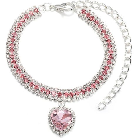 Collier Rhinestone Pour Chien Et Chat - Chaîne Métallique Ajustable Avec Pendentif Cœur Cristal - Idéal Pour Mariage Fête Photo - 1 Pièce (1/5)
