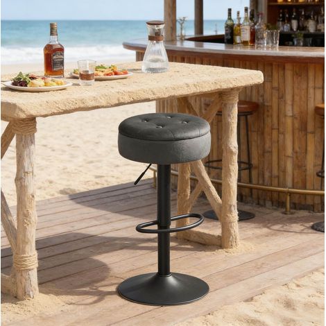 Sgabello bar girevole contenitore velluto grigio OKMYHOME (1/4)