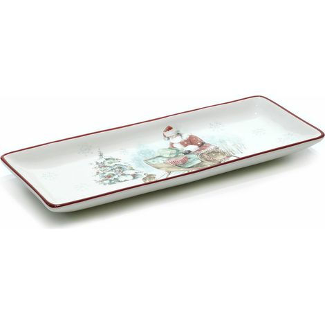Piatto per torrone antipastiera centrotavola di natale decorazioni addobbi natalizi tavola cm 28x12 con decoro babbo in porcellana (1/2)