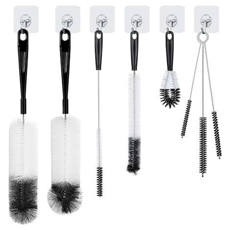 [JAMAIS UTILISÉ] 8 Brosses de Nettoyage – Goupillon Bouteille, Brosse Biberon, Écouvillon, Brosse Bouteille et Verres avec Crochets de Suspension (1/5)