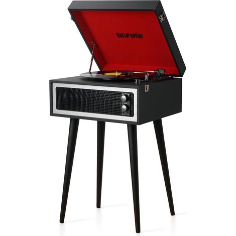 Tourne-Disque avec Support, 3 Vitesses avec Haut-parleurs intégrés et Pieds Amovibles, enregistreur USB Bluetooth, entrée auxiliaire (Noir) (1/5)