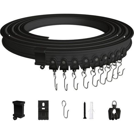 3 Mètres Rail de Rideau Plafond, Kit de Rail Rideau Flexible Pliable en ABS avec Poulies Silencieuses pour Separation de Piece, Rideaux, Chambre, Balcon, Bureau, Hôtel, Noir (1/5)