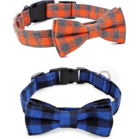 Collier Pour Chat - Coton À Carreaux Avec Nœud Et Clochette - Réglable Et Sécurisé - Pour Chats Et Chatons - Lot De 2 (1/5)