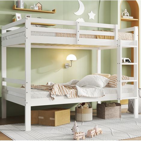 Litera infantil 90x200 cm blanca de madera de pino con barreras y escalera (1/5)