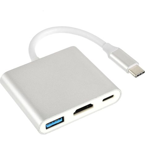 Typ-C-Hub-Adapter mit 4K-HDMI-Ausgang, USB 3.0 und USB-C-Ladeanschluss, tragbarer digitaler Konverter, kompatibel mit MacBook Pro, Google Chromebook, HP, Samsung S8/S9+