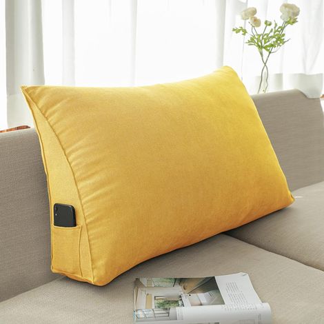 Dreieckiges Rückenkissen für Kopfteil, Lesekissen, Bettkissen, Lendenkissen für Sofa, Schreibtisch, Tatami-Matte, 60 x 50 x 20 cm, gelb (1/5)