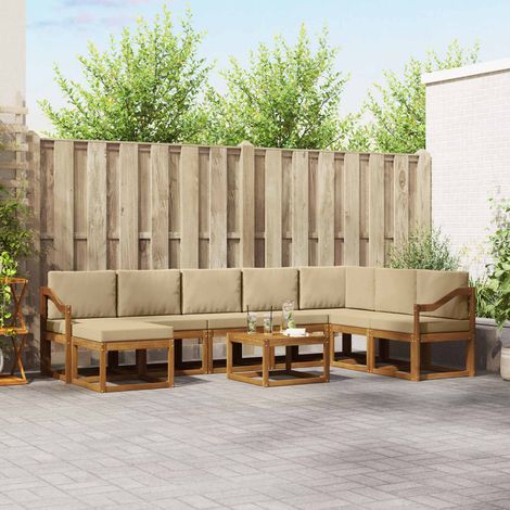 vidaXL Outdoor-Sofagarnitur mit Kissen 9 pcs Natur und Beige (1/5)