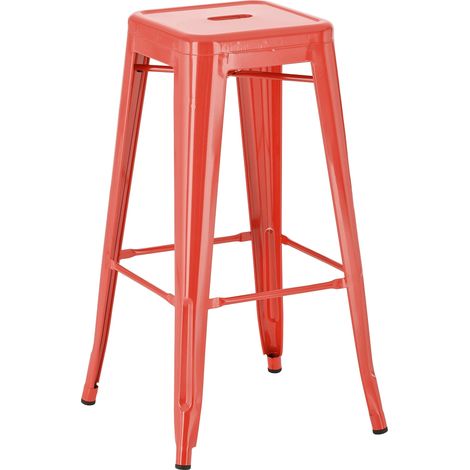 Sgabello da bar x1 altezza 76 cm design industriale robusto telaio in metallo a quattro gambe rosso 100005810
