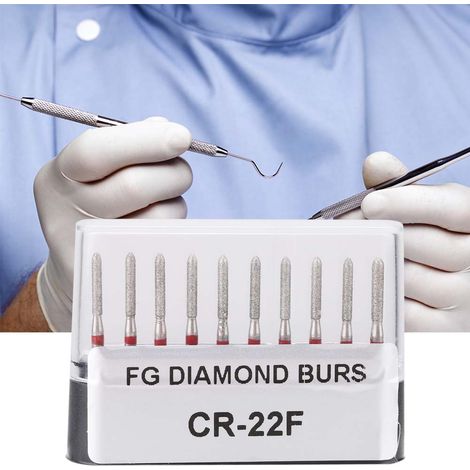 Lot de 10 fraises diamantées dentaires CR-22F en acier inoxydable, tige ronde 1,6 mm, pour usage professionnel (1/3)