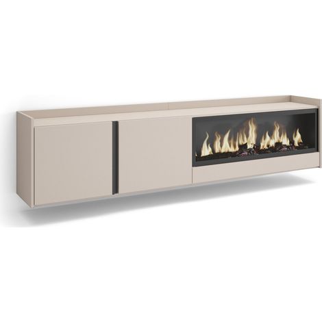 Skraut Home - Mueble TV, Televisión, Muebles de salón, almacenaje, 212x35x50cm, Para TV hasta 80", Chimenea eléctrica XXL, Colgado, Suspendido, Estilo Moderno, Beige (1/5)