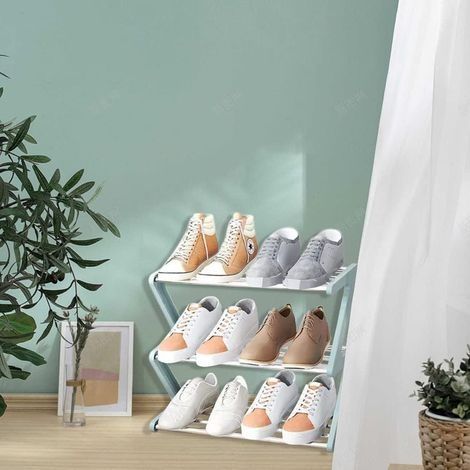 Kleines 3-stöckiges Schuhregal – Kompaktes und schmales Schuhregal – Aufbewahrungsmöglichkeit für Eingangsbereich, Kleiderschrank und Flur – Schnellmontage – Blau (1/4)
